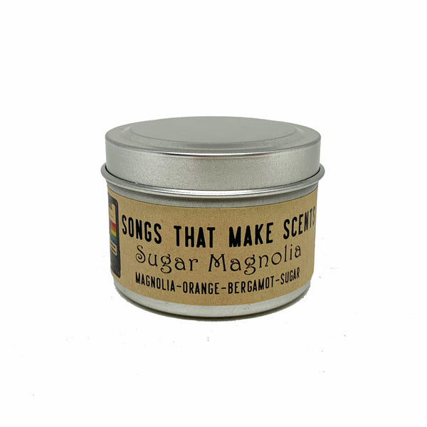 Sugar Magnolia Scented Soy candle in 2 Oz tin