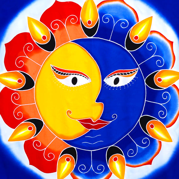 Sun & Moon Face Batik Tapestry - 3 feet