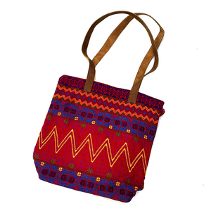 Red Embroidered Huipil & Leather Tote Bag
