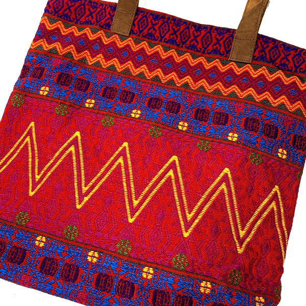 Red Embroidered Huipil & Leather Tote Bag