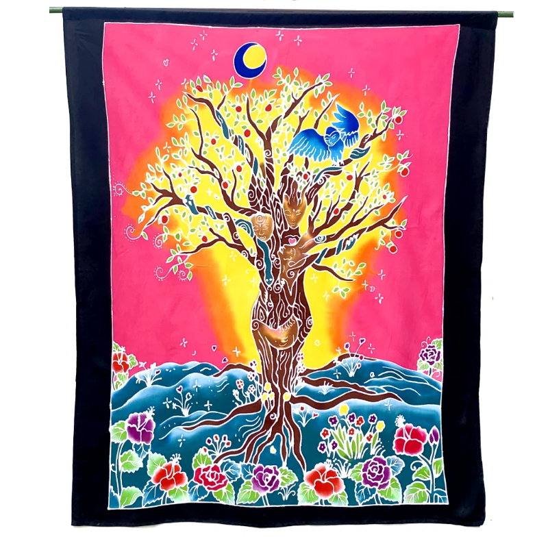 Tree of Life Batik Tapestry in Pink - 3 feet