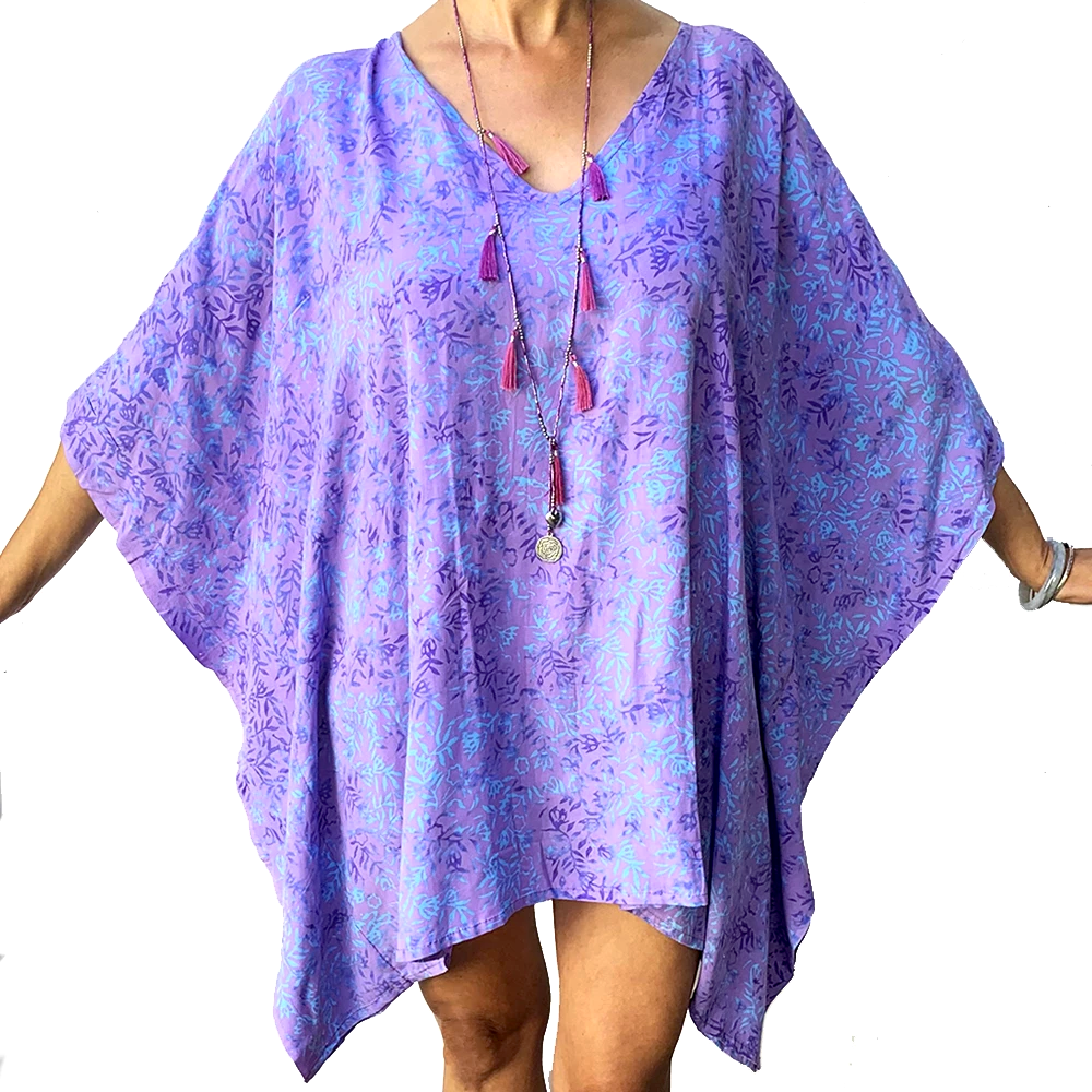 Enlighten Up Studios Purple Turquoise Batik Tunic Bathing Suit