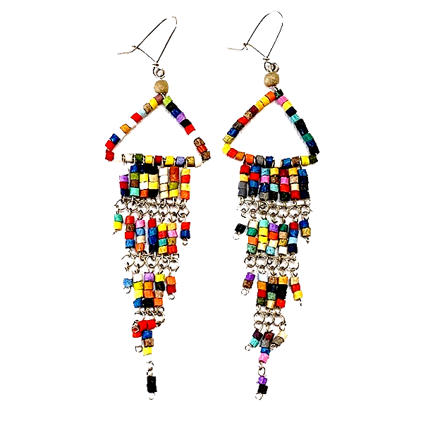 Multi Color Beaded Wire Wrapped Fringe Earrings