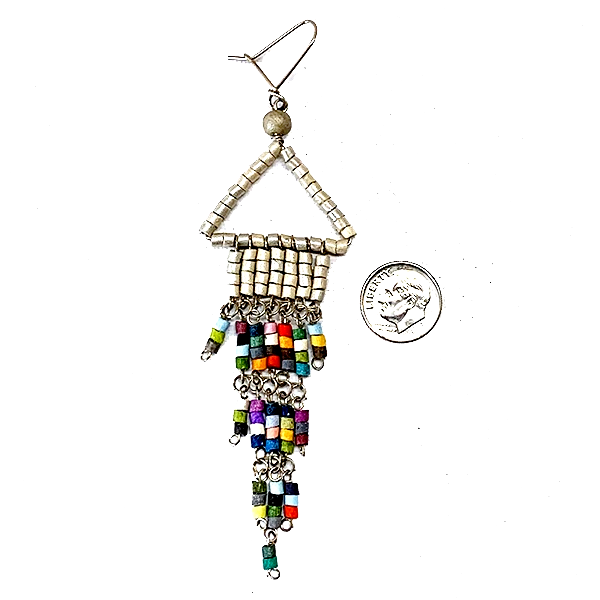 Silver & Multi Color Beaded Wire Wrapped Fringe Earrings