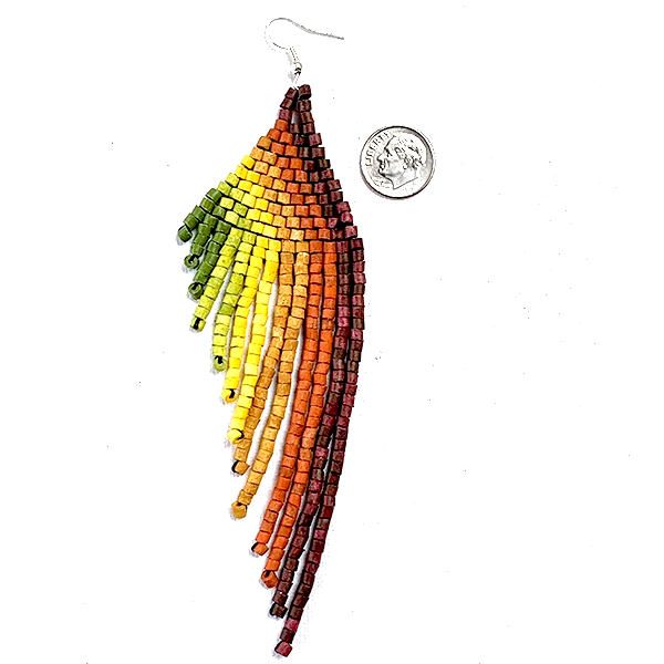Dark Rainbow Beaded Wing Style 13 Fringe Earrings - 6"
