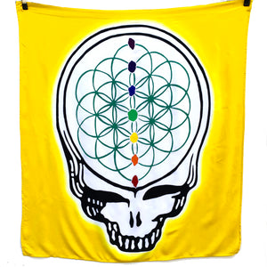 GD Inspired Batik Yellow Steal Your Face Flower of Life Tapestry - 3 x 3 1/2 Feet!